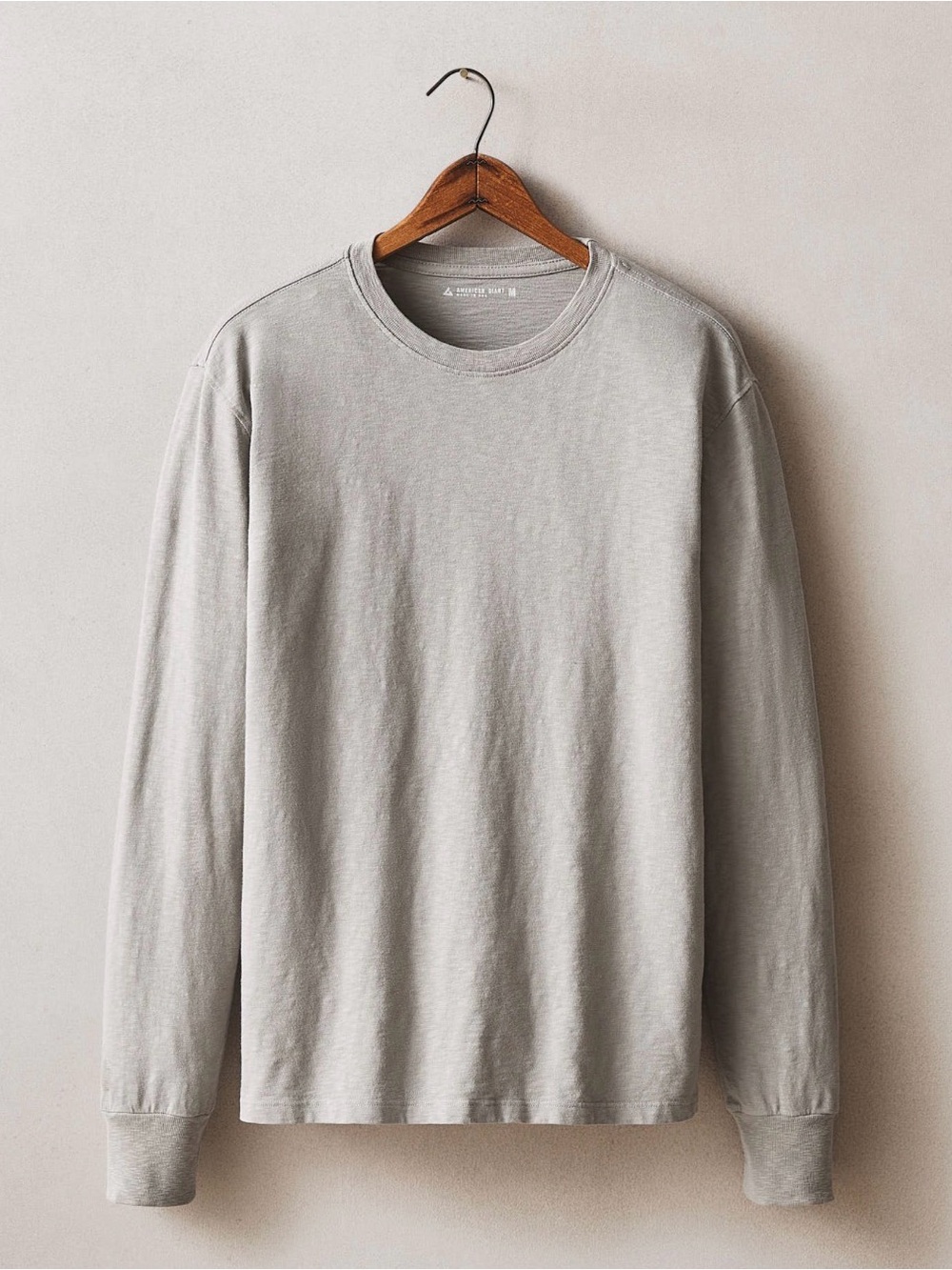 American Giant Midweight Long Sleeve Tee Large Heather Gray Made USA Cotton
